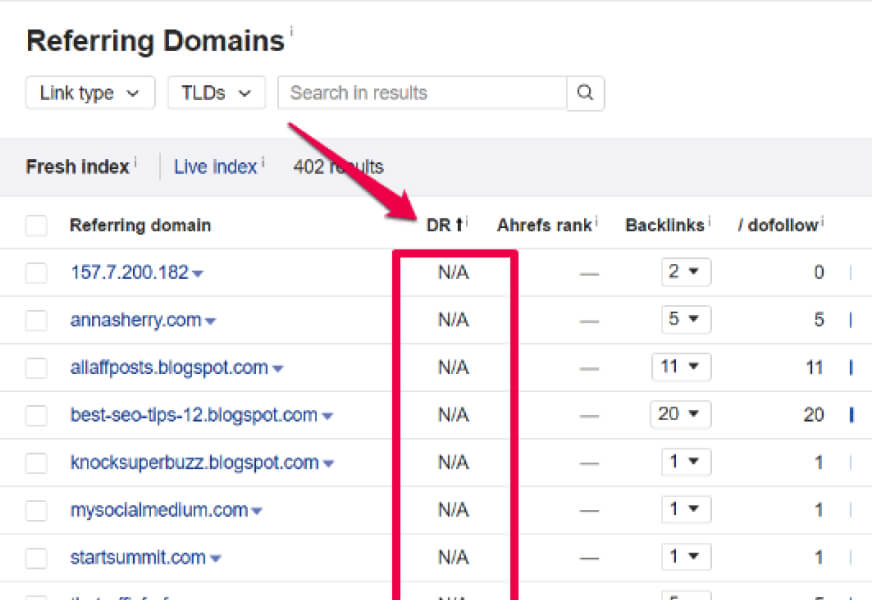 referring domains screenshot