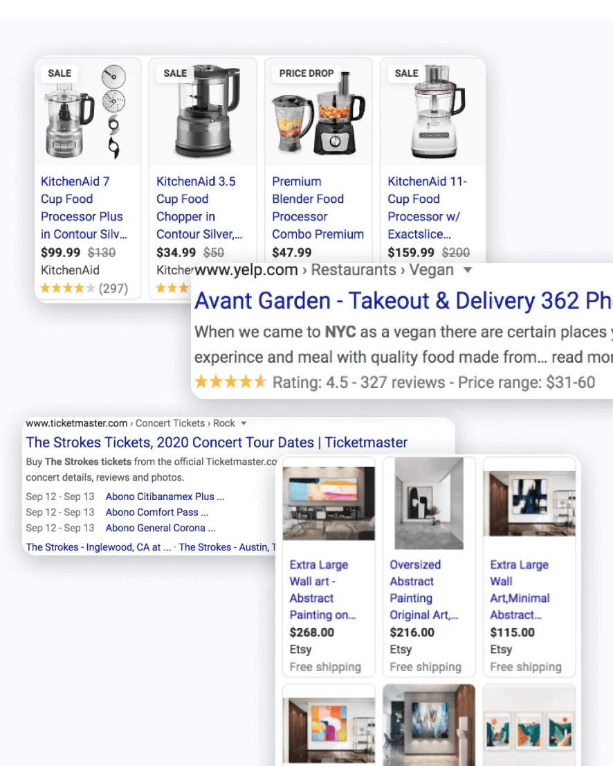 screenshot of products search