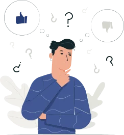 Cartoon character with questions around him