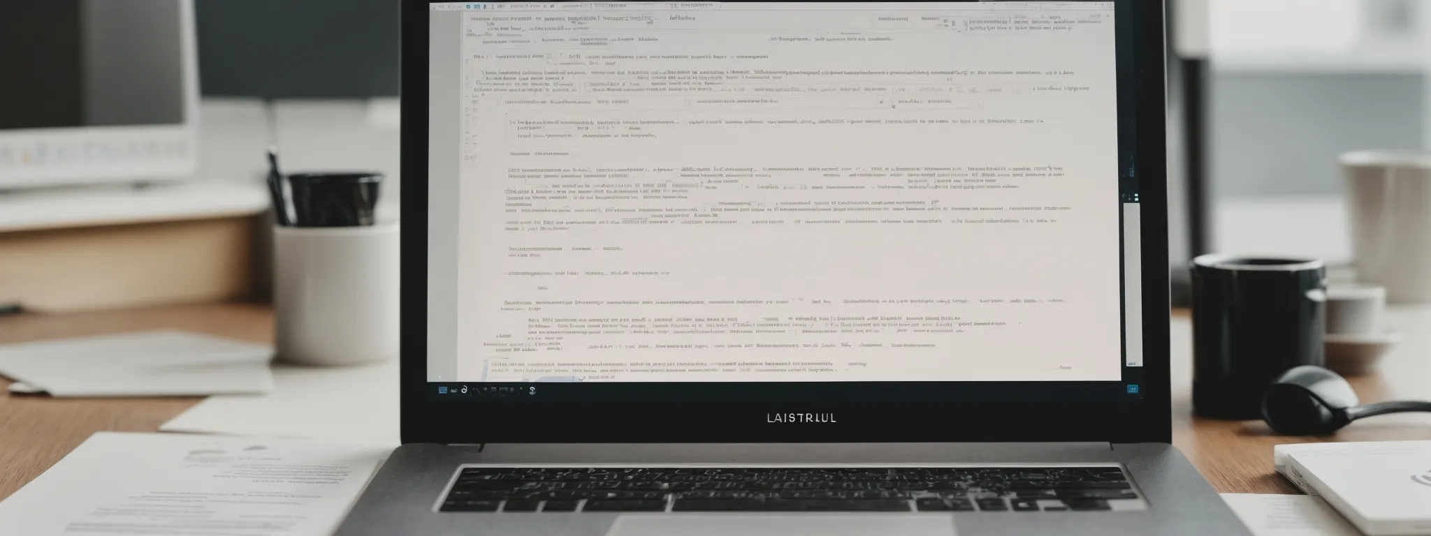 a laptop with an open code editor highlighting an h1 html tag amidst a structured document.