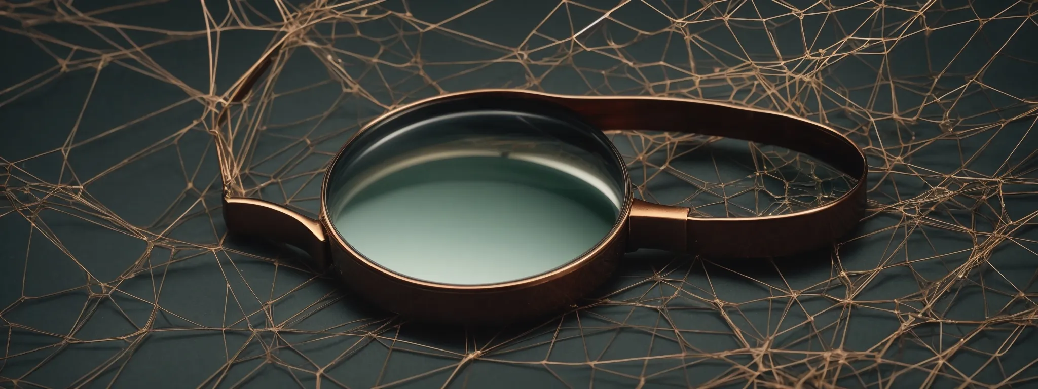 a close-up of a magnifying glass hovering over a web of interconnected nodes symbolizing a website being scrutinized for seo efficiency.