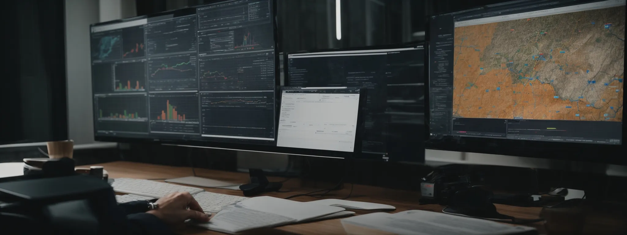 a strategist scrutinizes data analytics on a computer screen, mapping out an seo strategy.