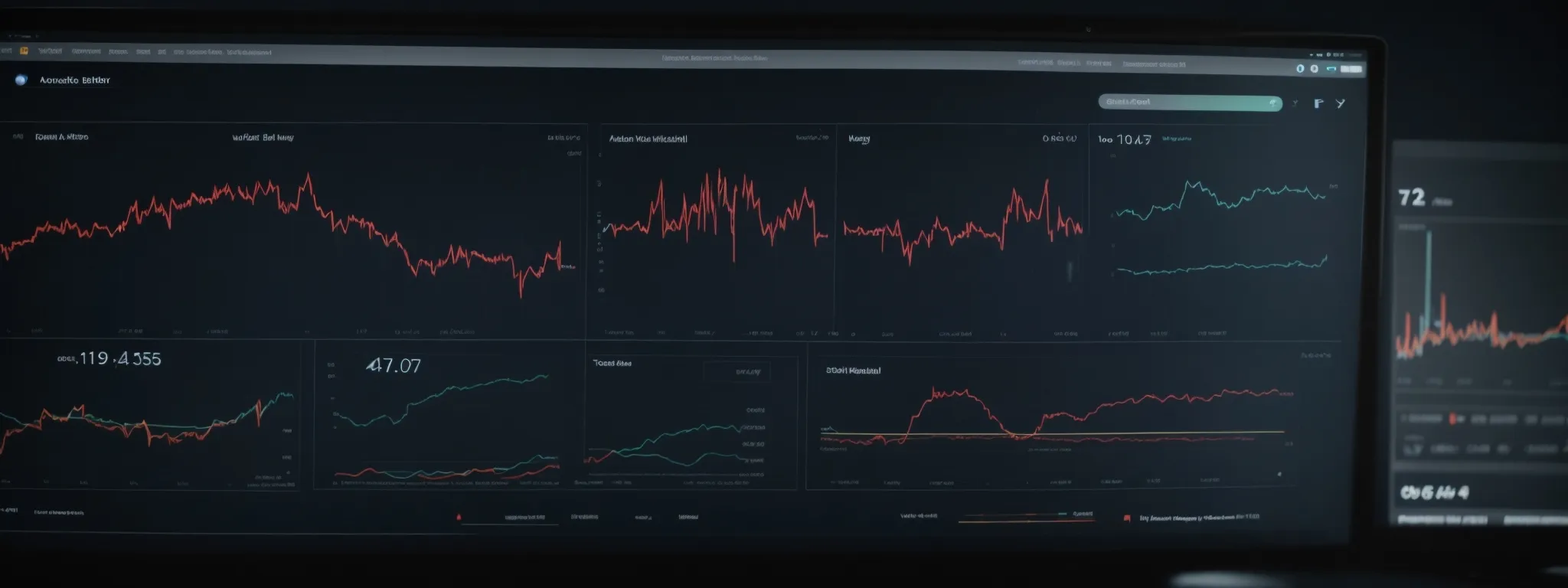 a computer screen displaying a dashboard with graphs and data analysis for website traffic and search rankings.