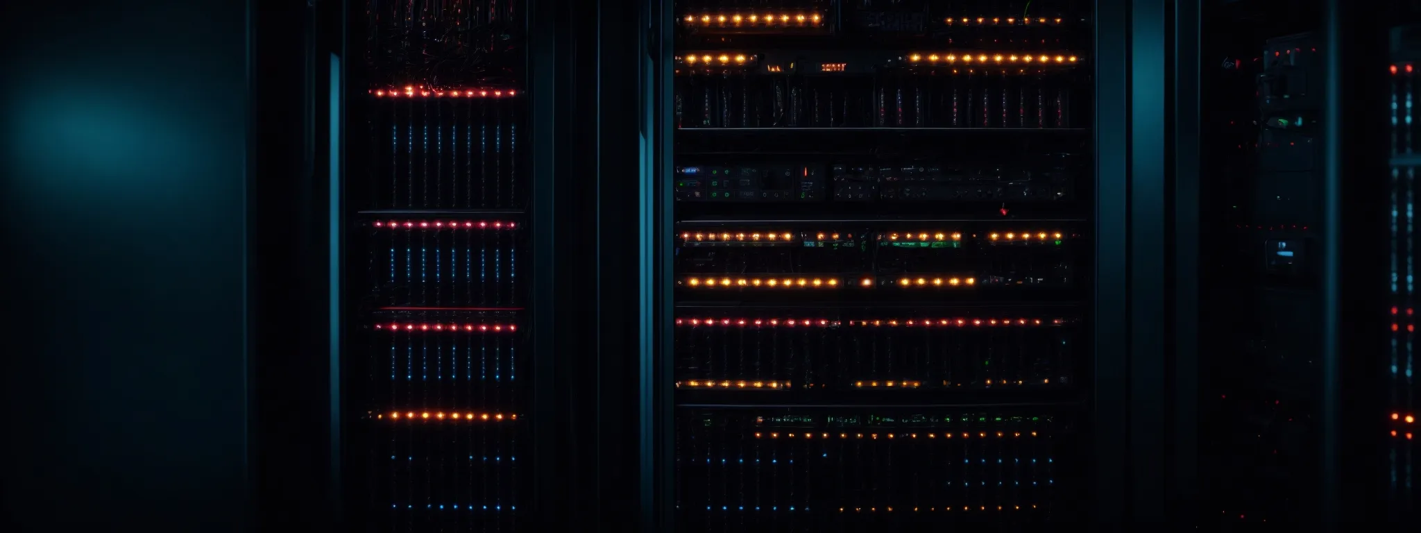 a server rack with flashing led lights to represent website speed and performance optimization.