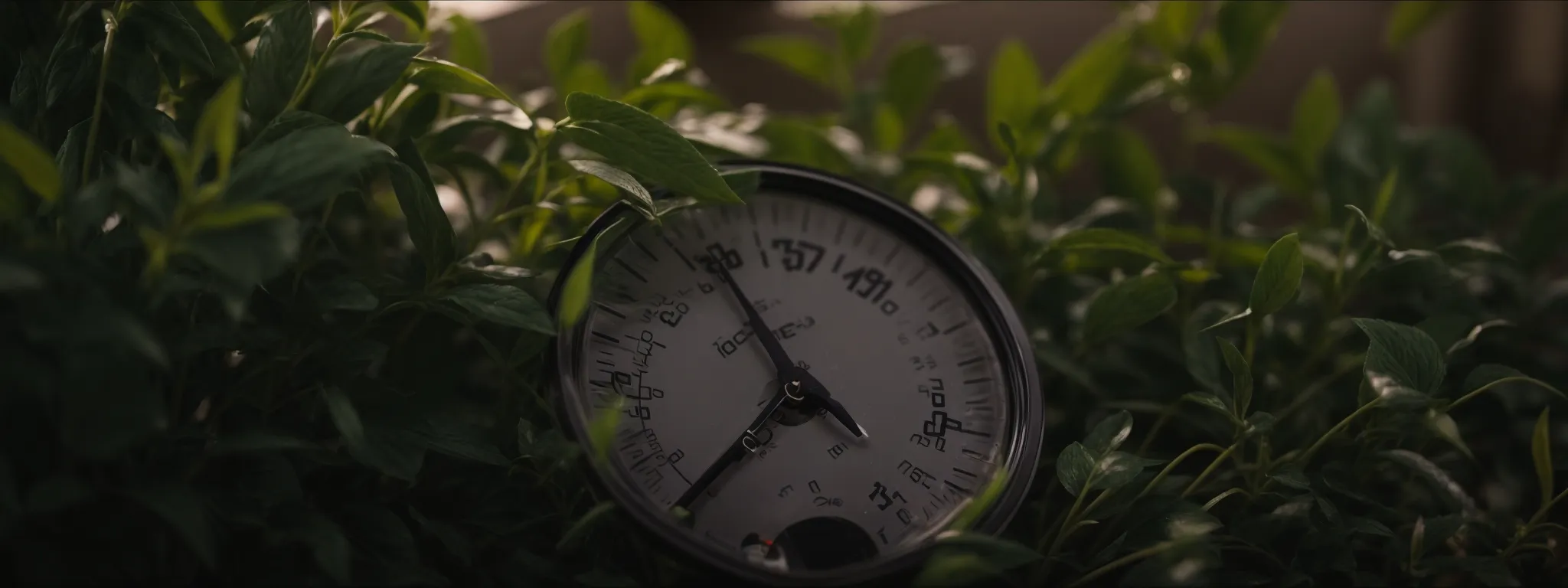 a speedometer beside a growing plant to visually contrast immediate speed against gradual growth.