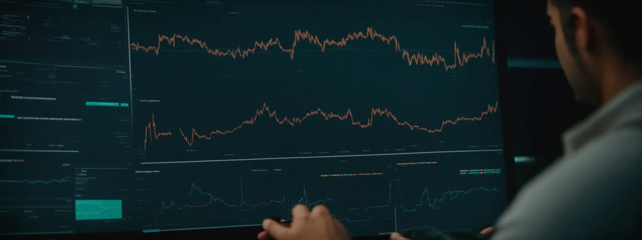 a person analyzing graphs and charts on a computer dashboard displaying website traffic trends.