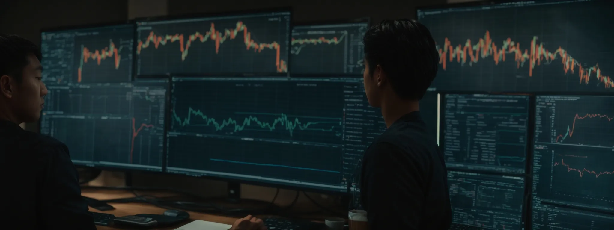 a web analyst reviewing charts and graphs on a computer screen displaying website traffic analytics.