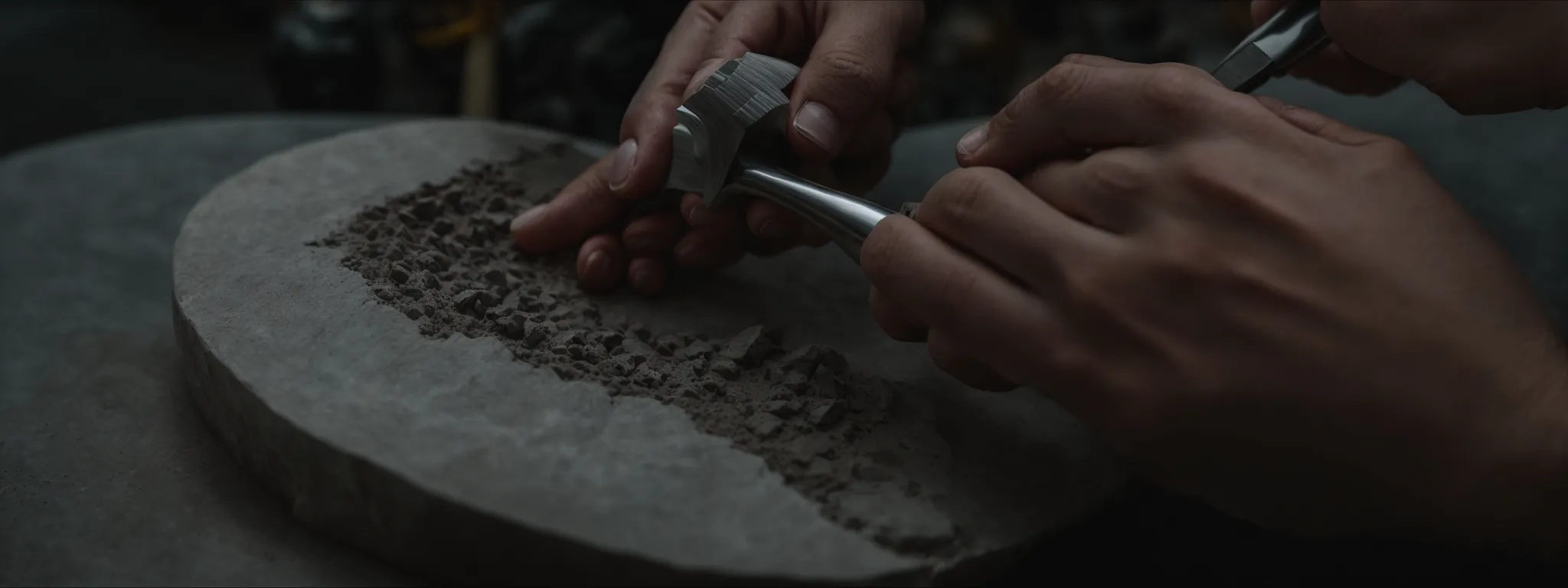 a sculptor meticulously chisels the finishing touches on a stone tailpiece, symbolizing polished completion.
