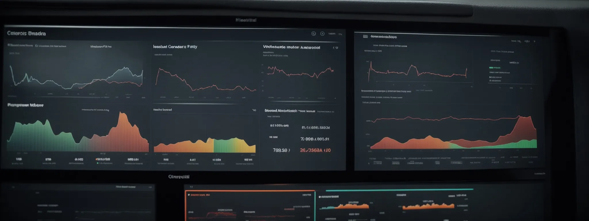 a computer screen displaying a website analytics dashboard with graphs and charts illustrating traffic and performance metrics.