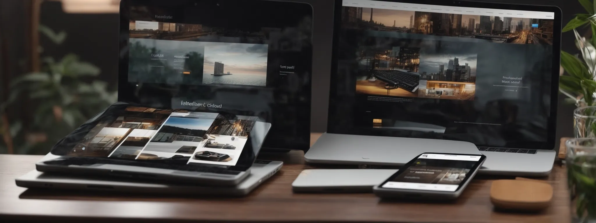 a modern smartphone, tablet, and laptop displaying the same website layout with seamless transition.