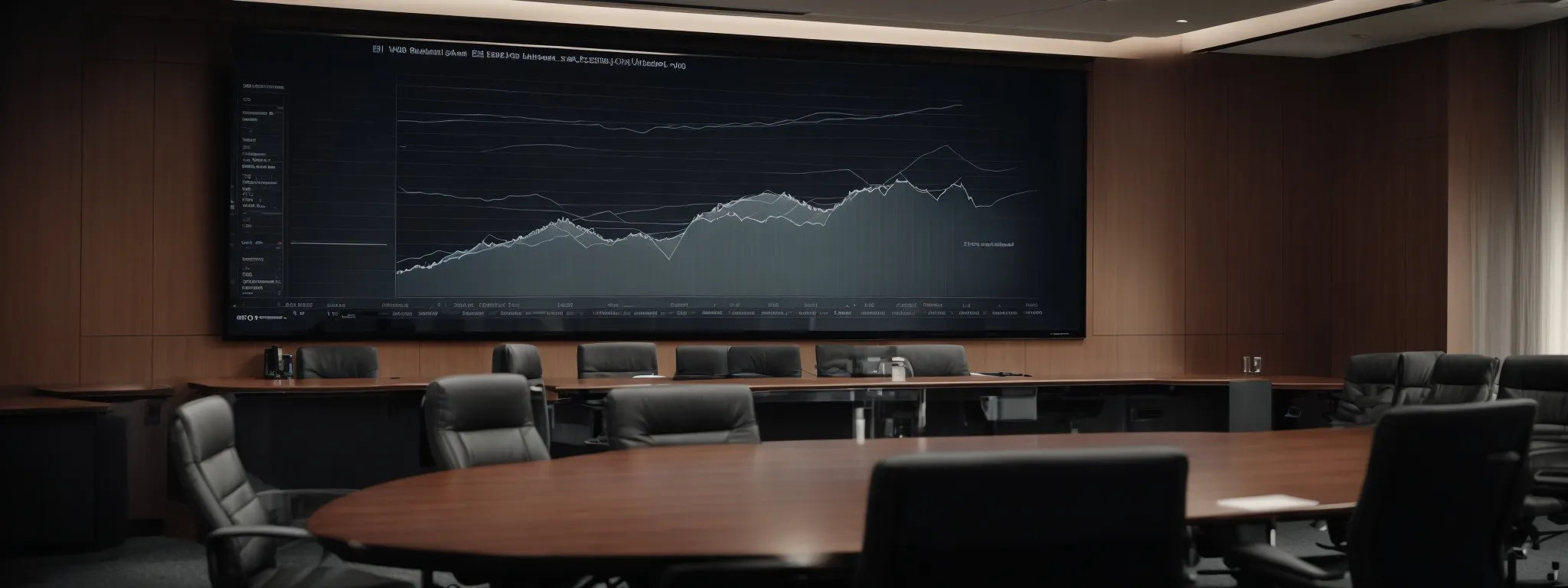 a conference room with a large screen displaying a graph, reflecting the dynamic changes in seo strategy.