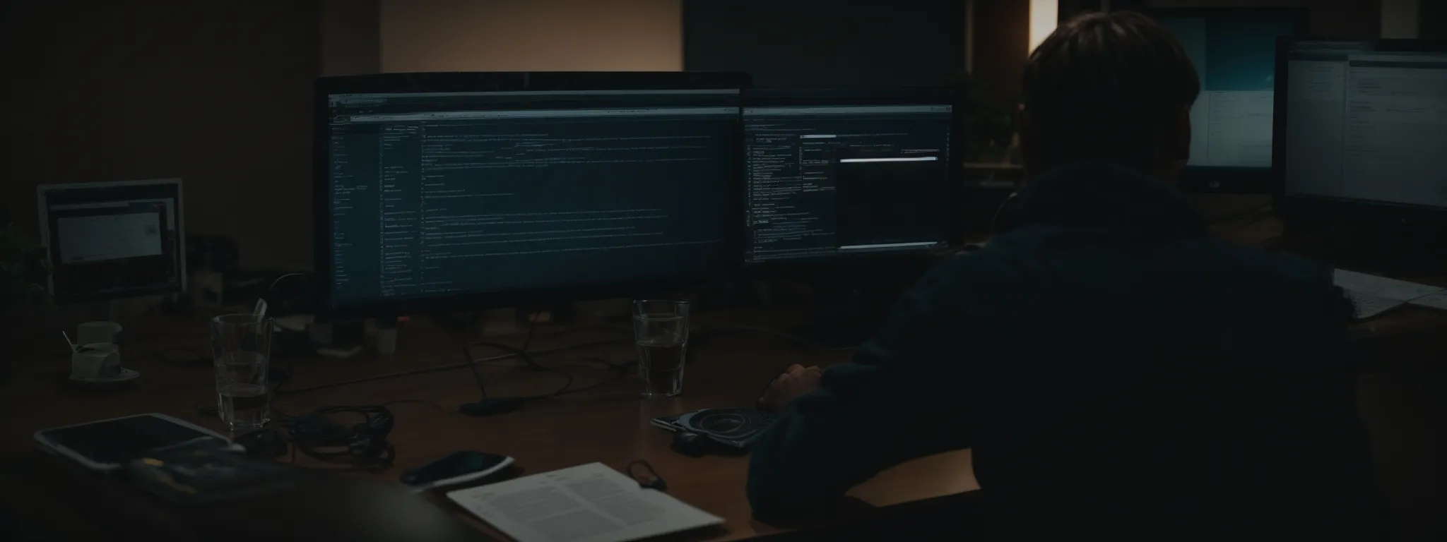 a person sitting at a computer with multiple browser tabs open, indicating active research and strategy planning.
