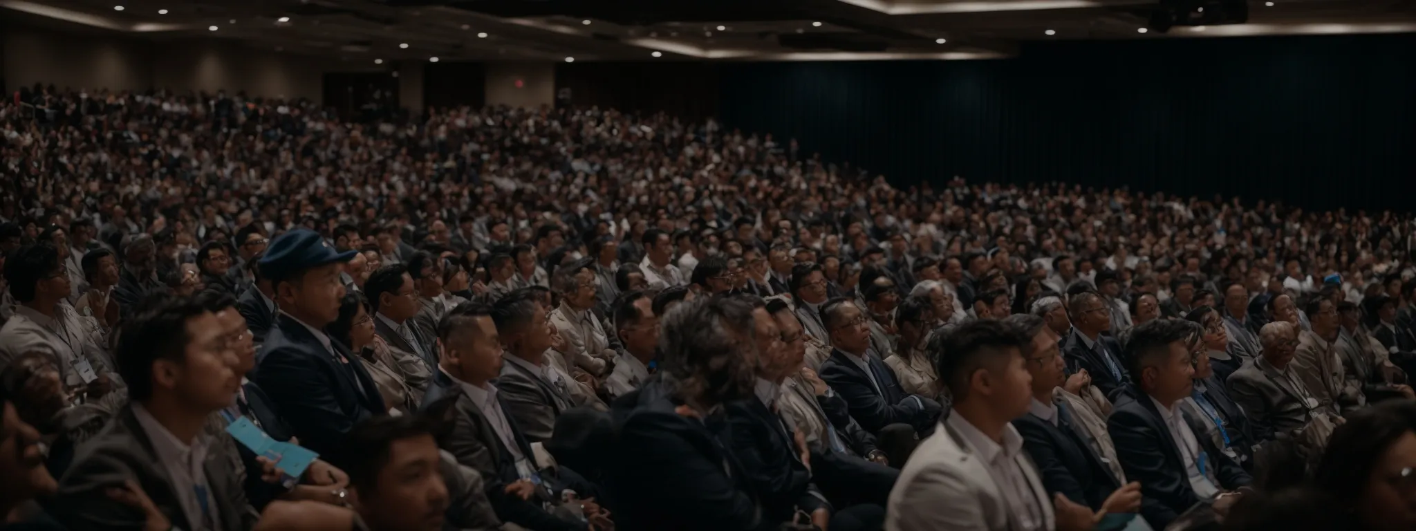 a speaker addresses an attentive audience at a digital marketing conference.