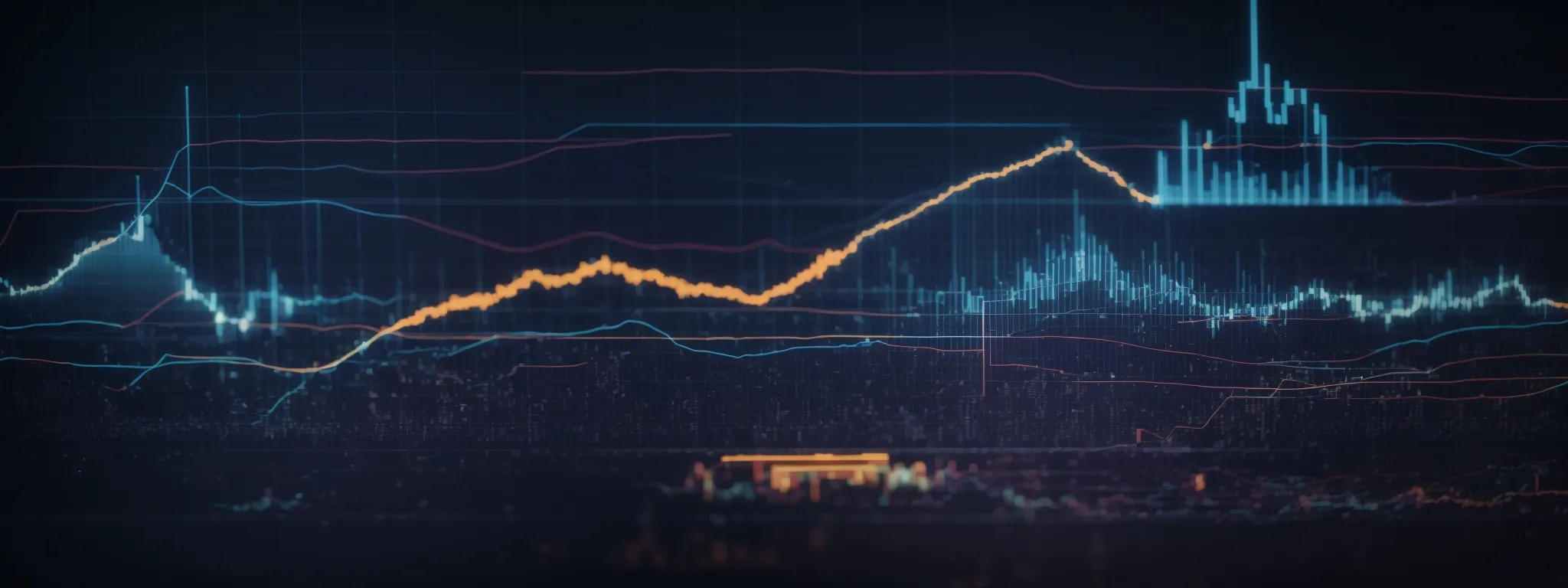 a computer screen displays a graph with upward trends amidst icons representing ai algorithms and digital marketing strategies.