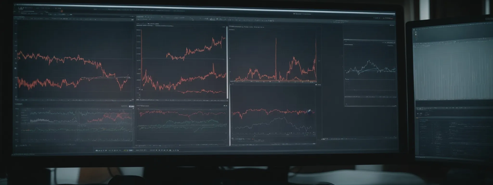 a person analyzes data on a computer screen, highlighting website metrics and seo performance charts.