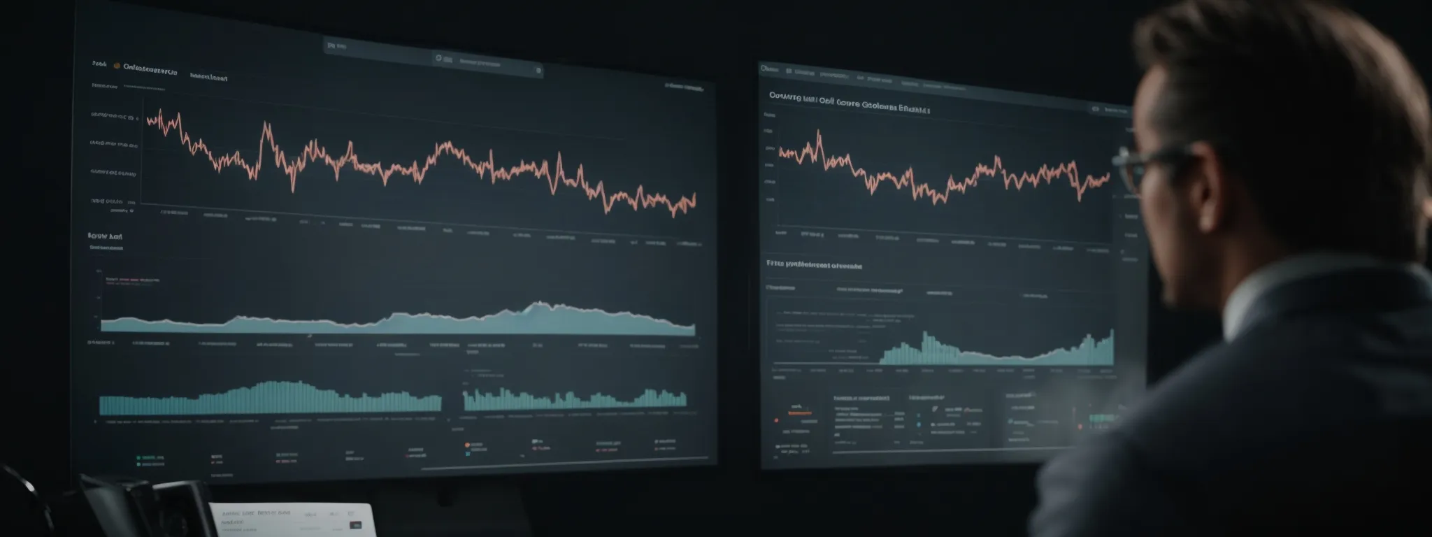 a professional presenting an analytics dashboard on a screen during a seo strategy meeting focused on video engagement.