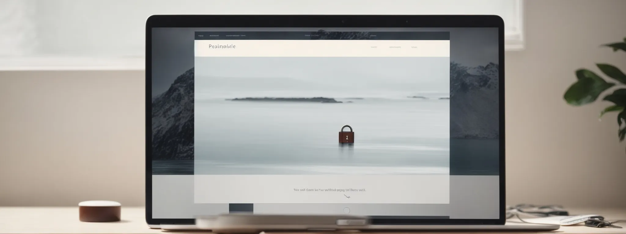 a minimalist website interface displays a secure lock icon next to the url within an elegant browser window.