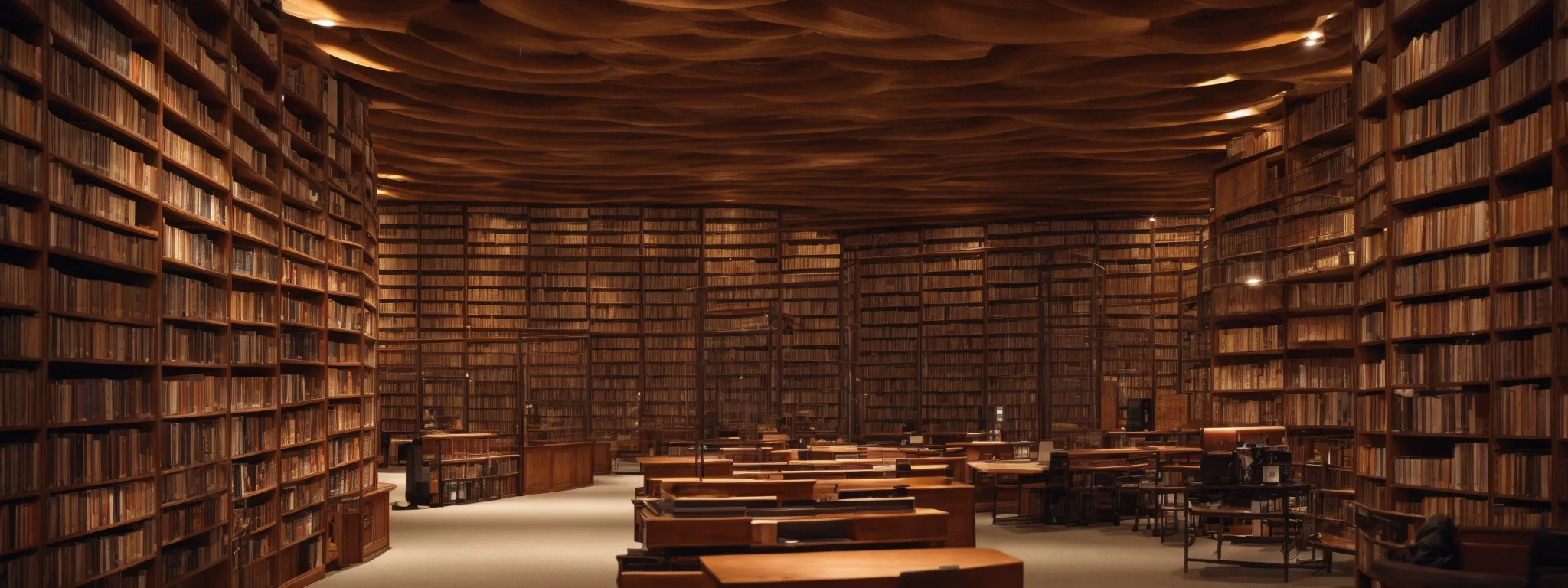 a panoramic view of a sprawling digital library with neatly organized virtual bookshelves, symbolizing categorized content across easily navigable web pages.