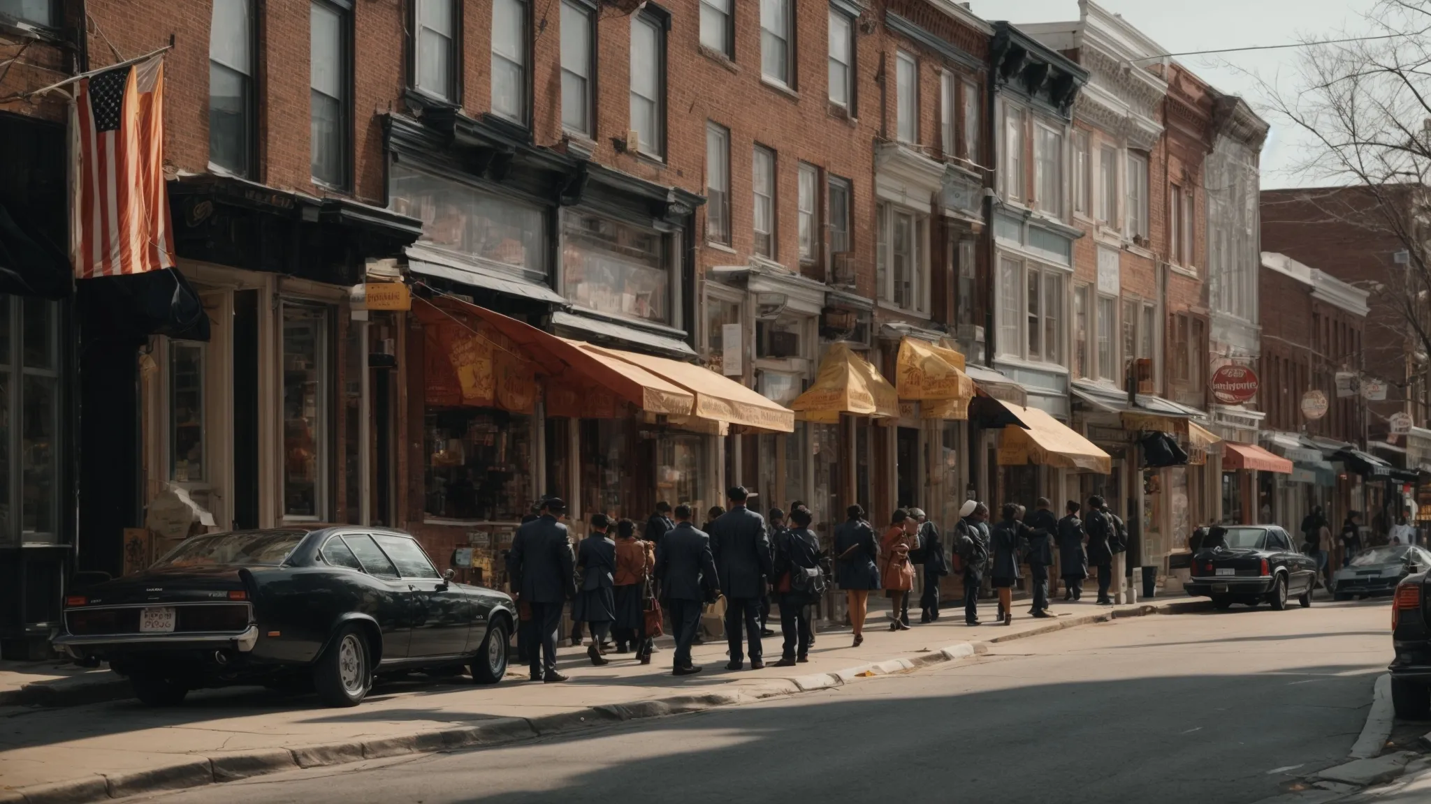 a bustling baltimore street scene with visible storefronts optimally positioned for online discoverability.