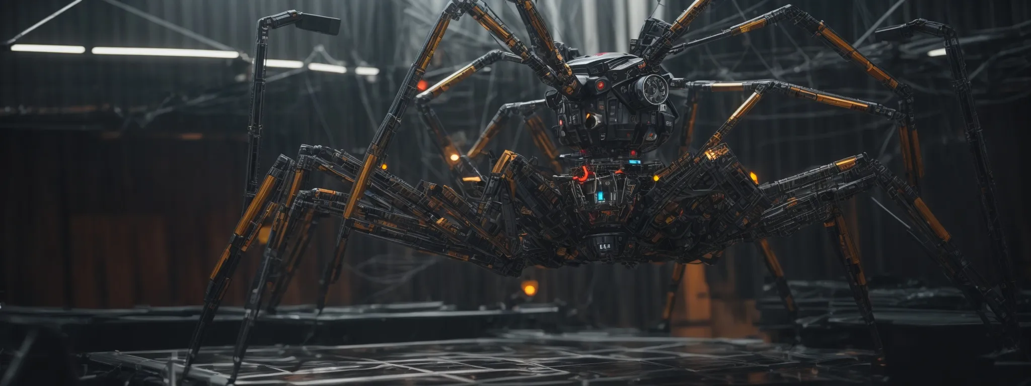 a spider robot navigates a web-like structure symbolizing the intricacies of seo and website crawlability.