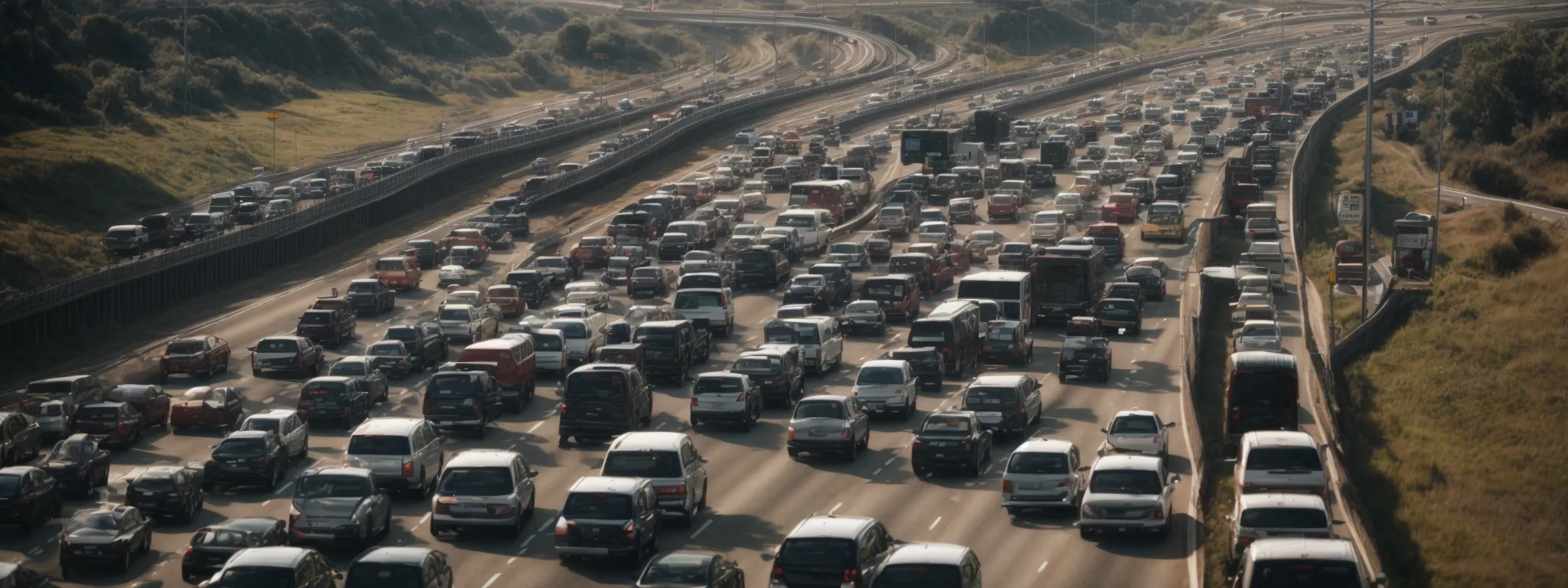 a bustling highway with numerous cars symbolizing a fluid stream of organic web traffic.