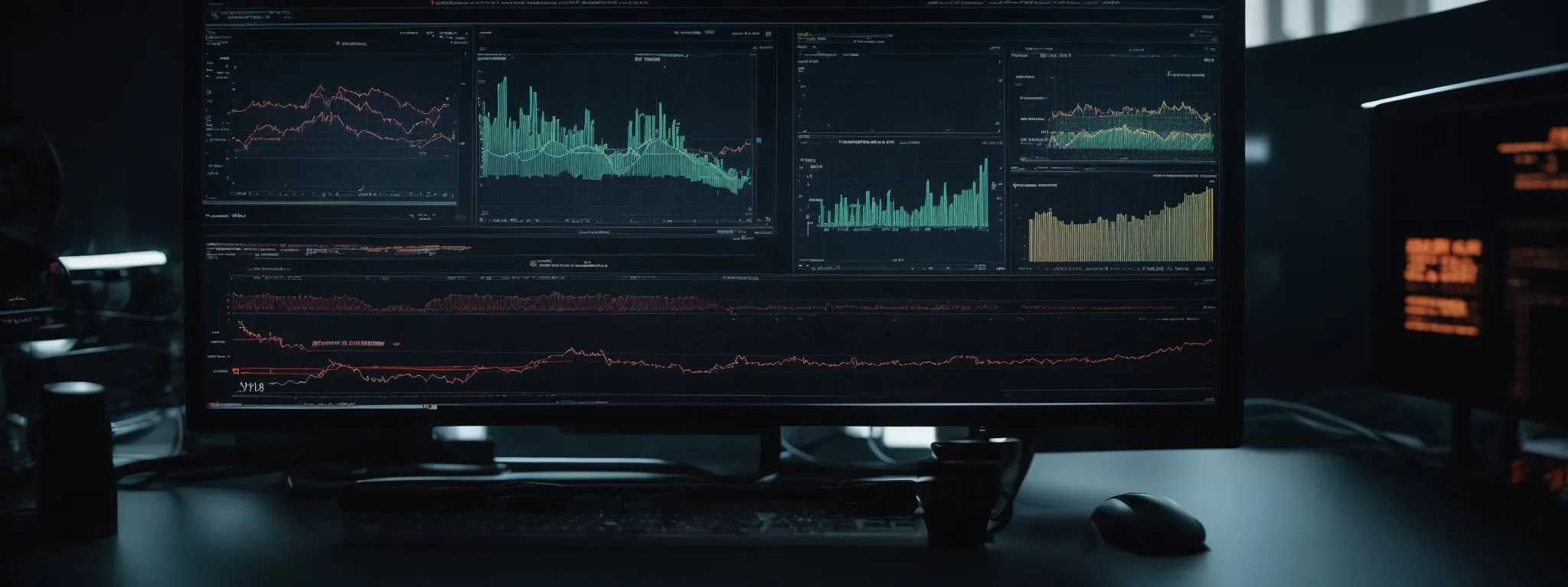 a computer screen displaying a complex ai interface with graphs and analytics, symbolizing the integration of gpt-3 in seo strategy.