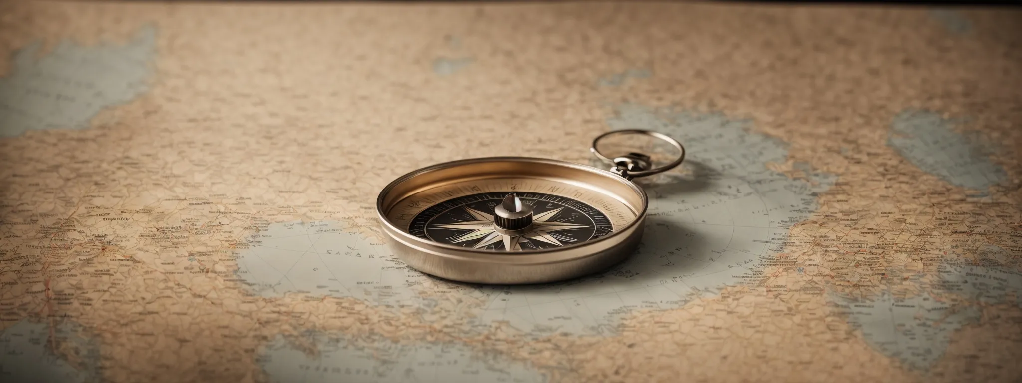 a compass on an open, dynamic digital map, symbolizing strategic navigation through the changing landscape of seo trends.