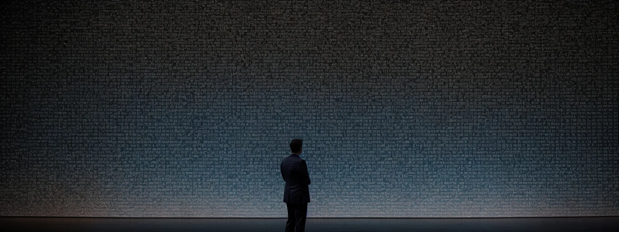 john mueller stands before a large screen displaying intricate data patterns, symbolizing the sophistication behind google's algorithm updates.