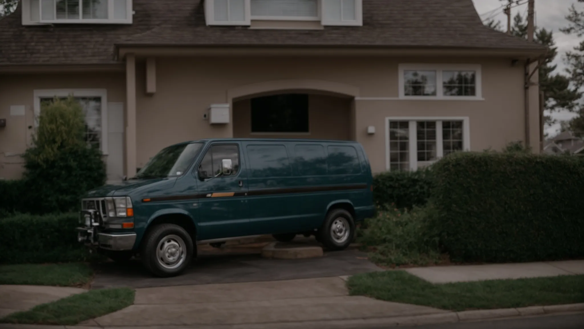 a service technician's van parked in a residential driveway, signaling local service availability.