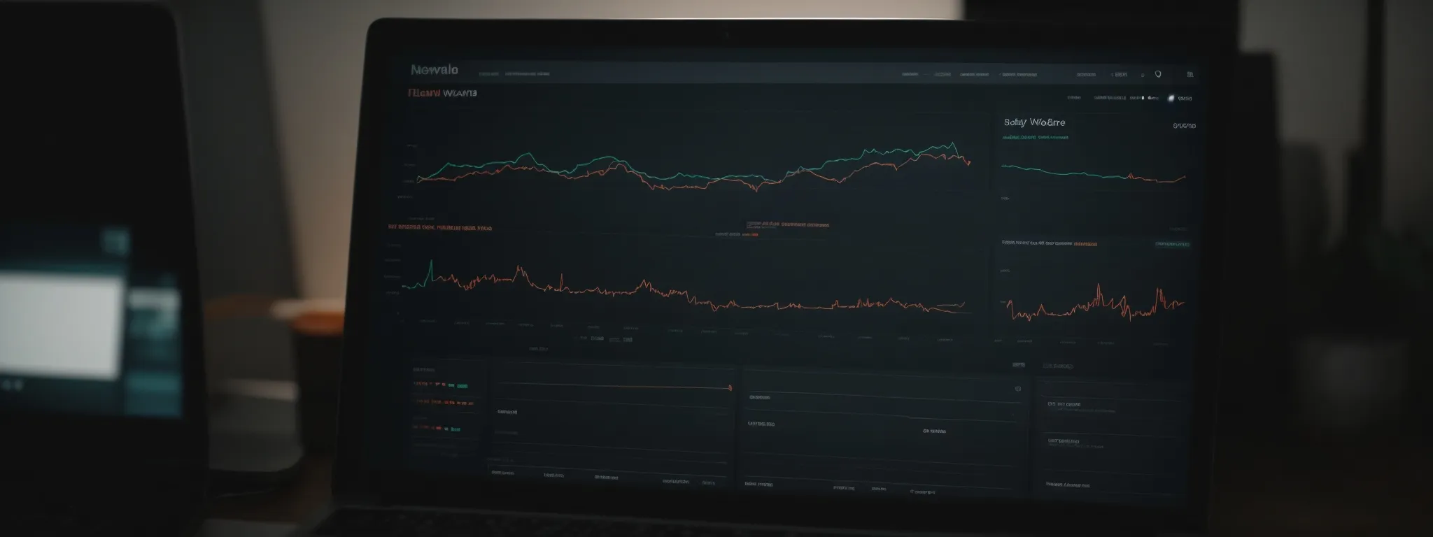 a desktop screen displaying a wordpress dashboard with seo analytics charts in the background, illustrating website performance monitoring.