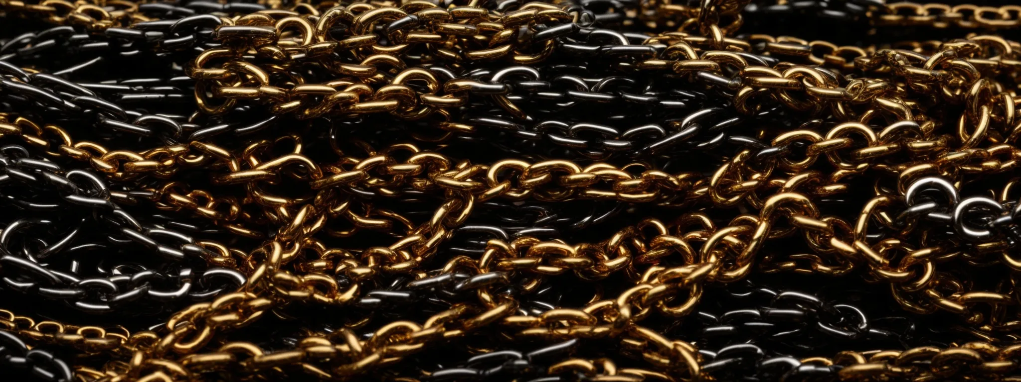 a pile of varied chains, with a magnifying glass focusing on a single, golden link.