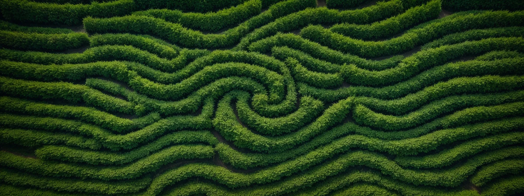 a top view of a flourishing green plant growing amidst a maze, representing strategic progress in a complex environment.