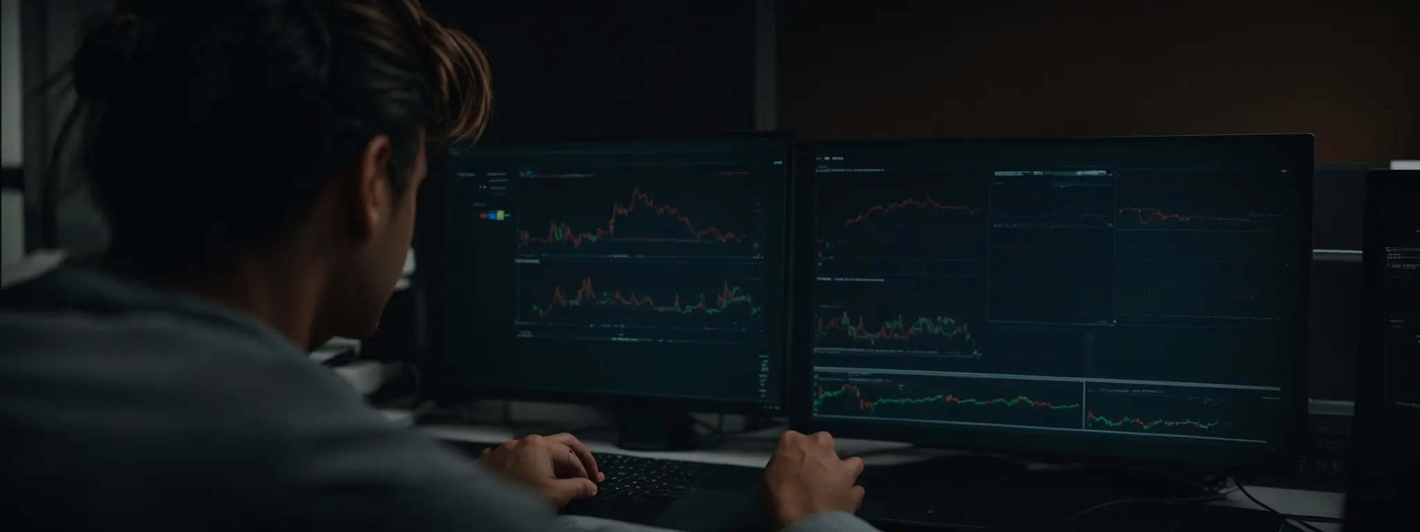 a person analyzing graphs on a computer screen to optimize a website's search engine ranking.