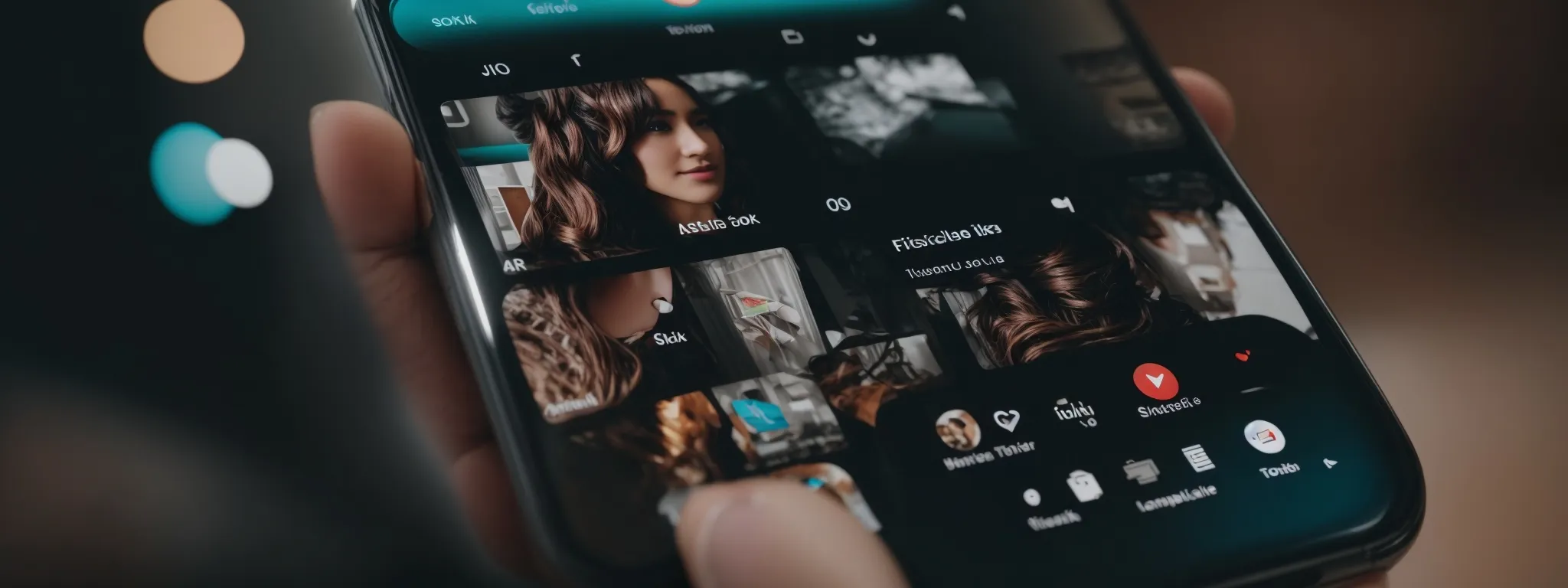 a smartphone screen displaying a tiktok profile page with a focus on the bio and trending video thumbnails.