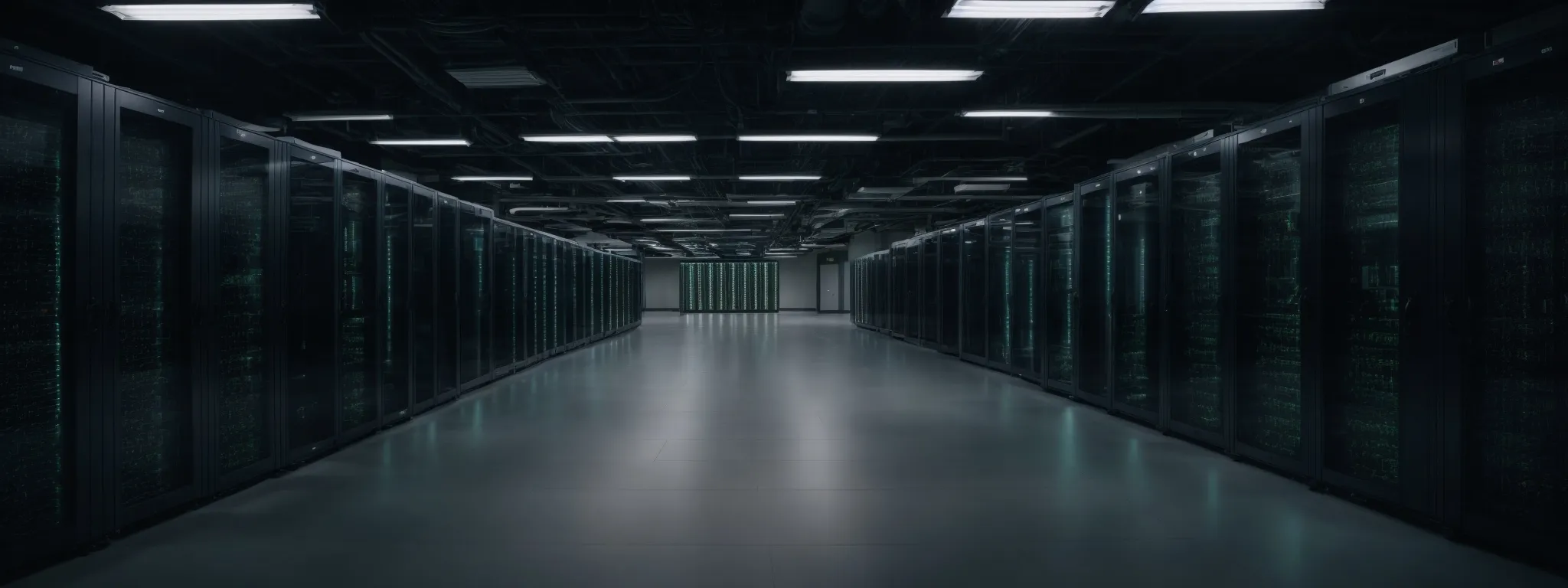 a secure data center room with rows of servers and a clear pathway indicating controlled access.