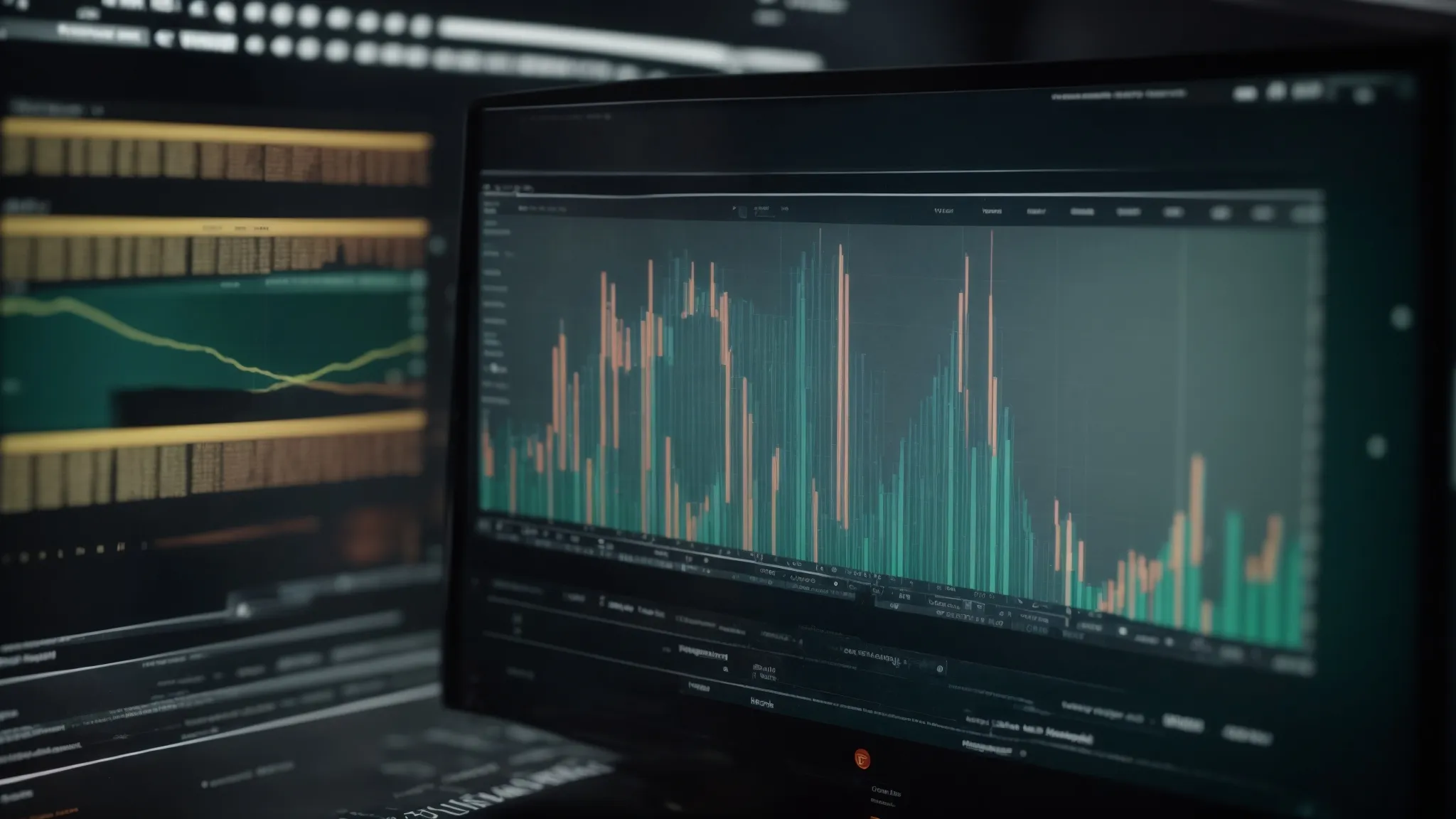 a computer screen displaying a complex data visualization representing linguistic analysis stemming from a microphone capturing spoken words.