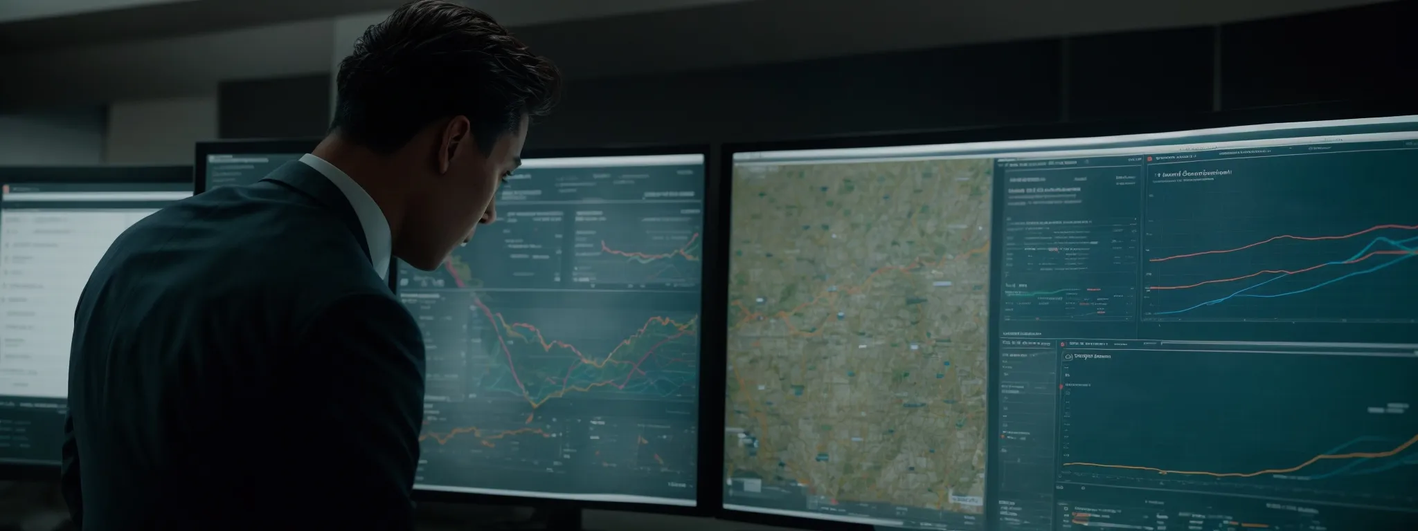 a professional examining an analytics dashboard displaying a website's user navigation paths.