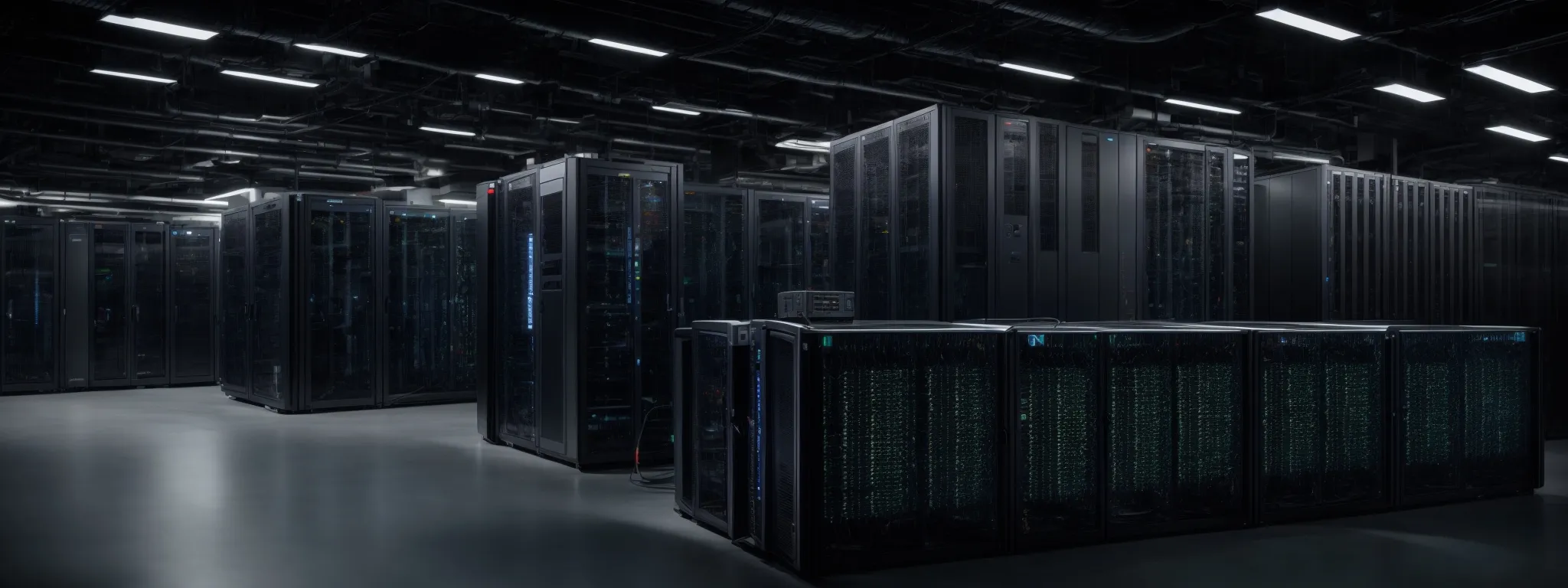 a data center with server racks indicating high-performance hosting environments.