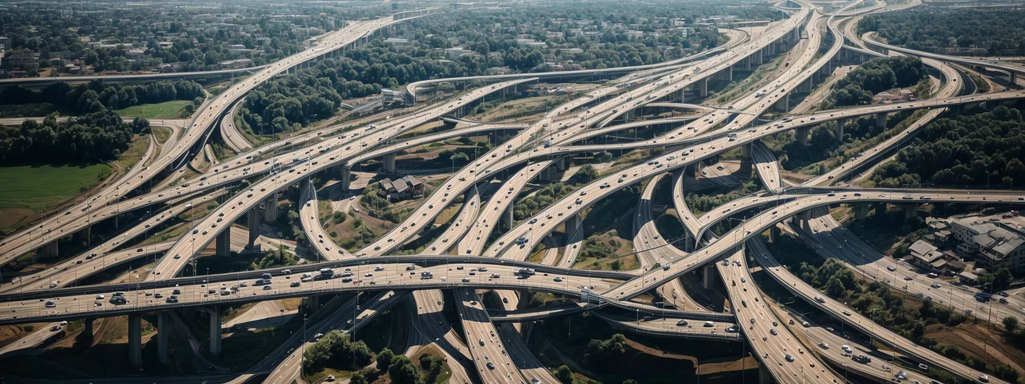 a highway interchange bustling with vehicles illustrating the flow of traffic under evaluation for an seo return on investment analysis.