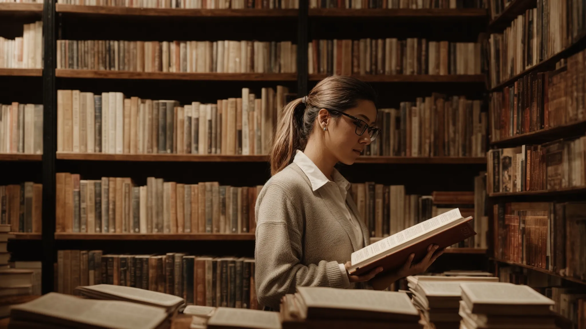 a librarian meticulously organizing books on a shelf, representing the methodical categorization of information.