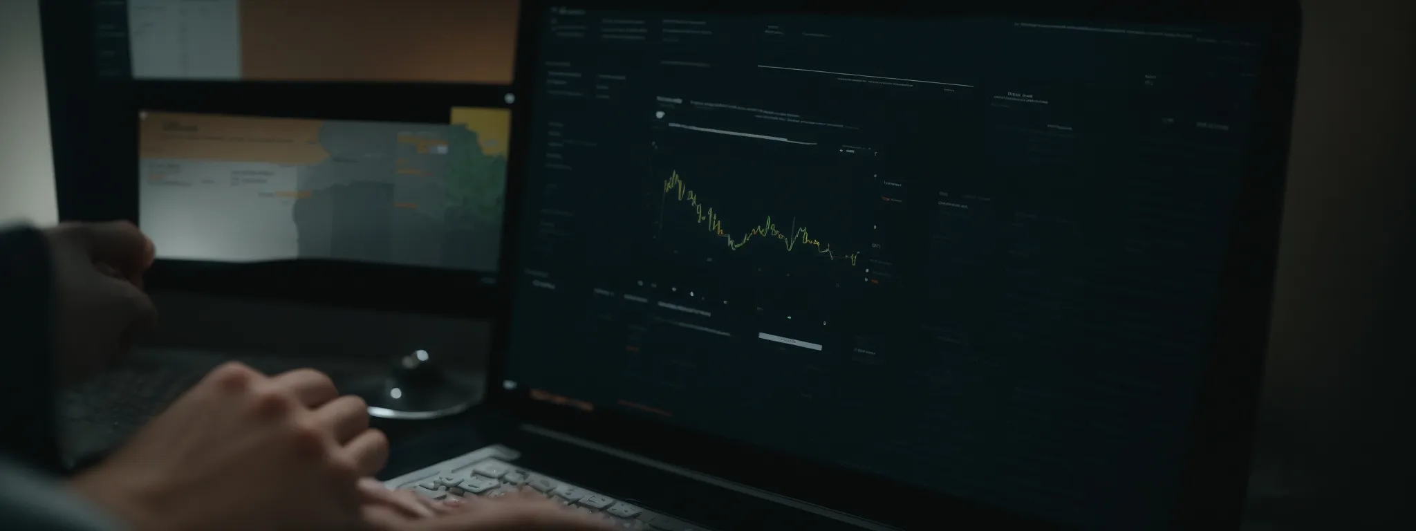 a small business owner reviews analytics on a computer dashboard, reflecting on website traffic growth.