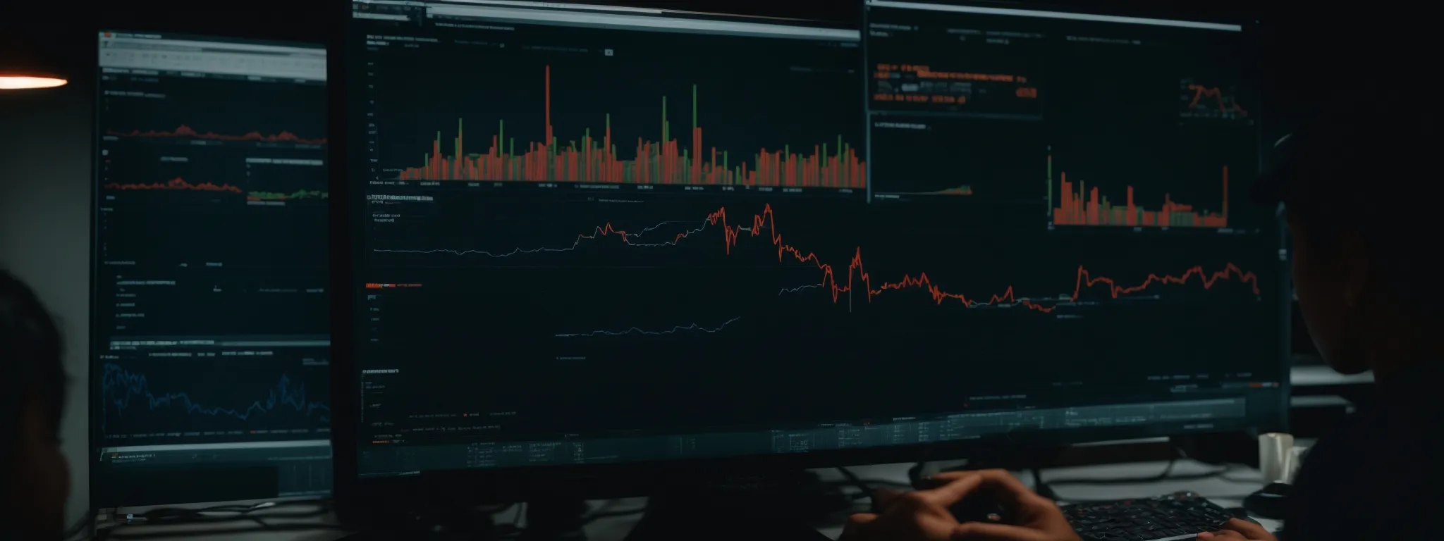 a person analyzing graphs on a computer screen reflecting website traffic statistics.