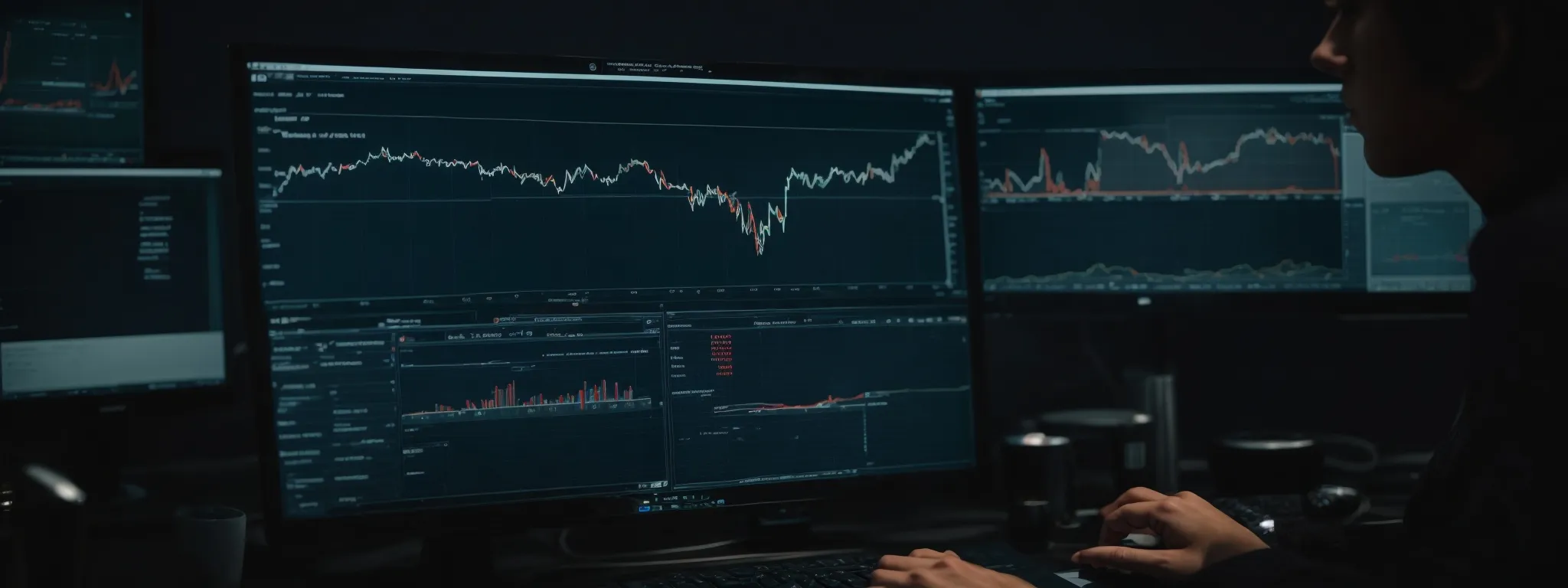 a person analyzing graphs on a computer screen showing website traffic trends.