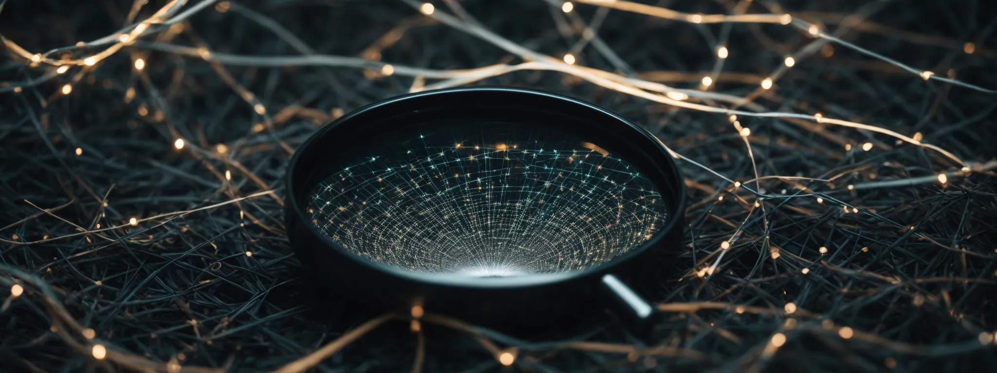 a magnifying glass hovering over a cluster of interconnected network nodes, symbolizing scrutiny of link quality.