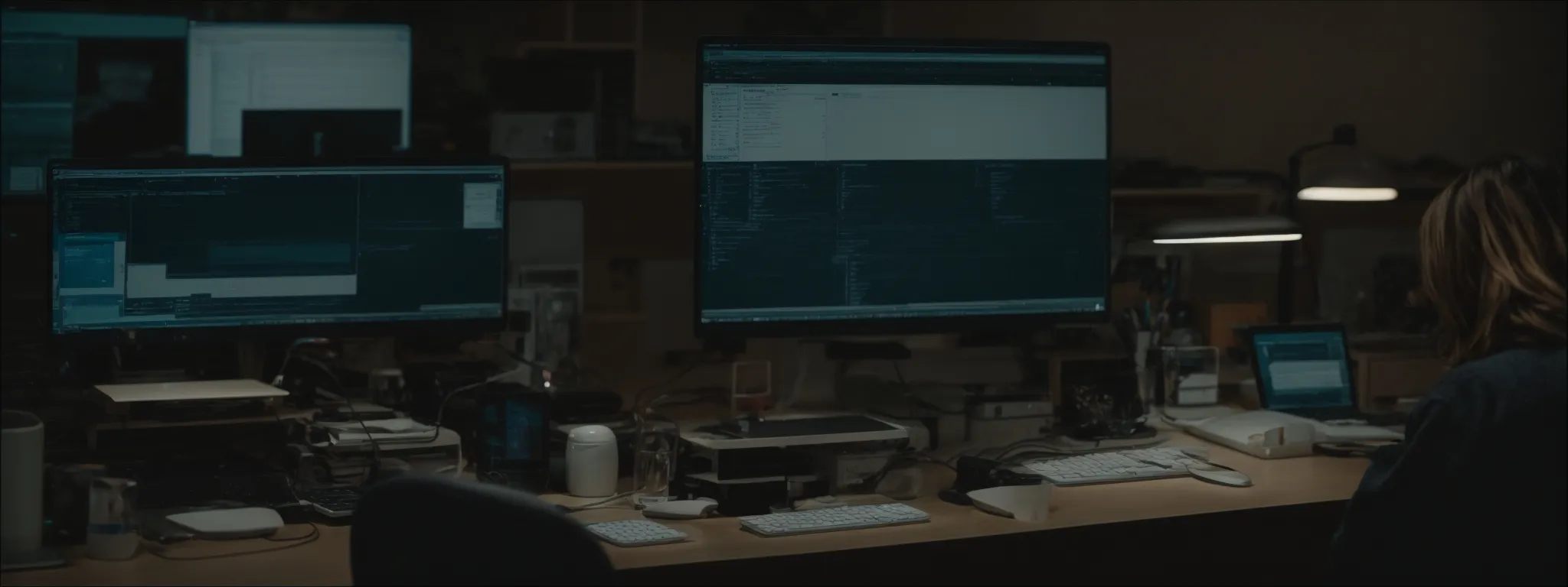 a person at a desk with multiple open browser tabs comparing options on a computer screen.