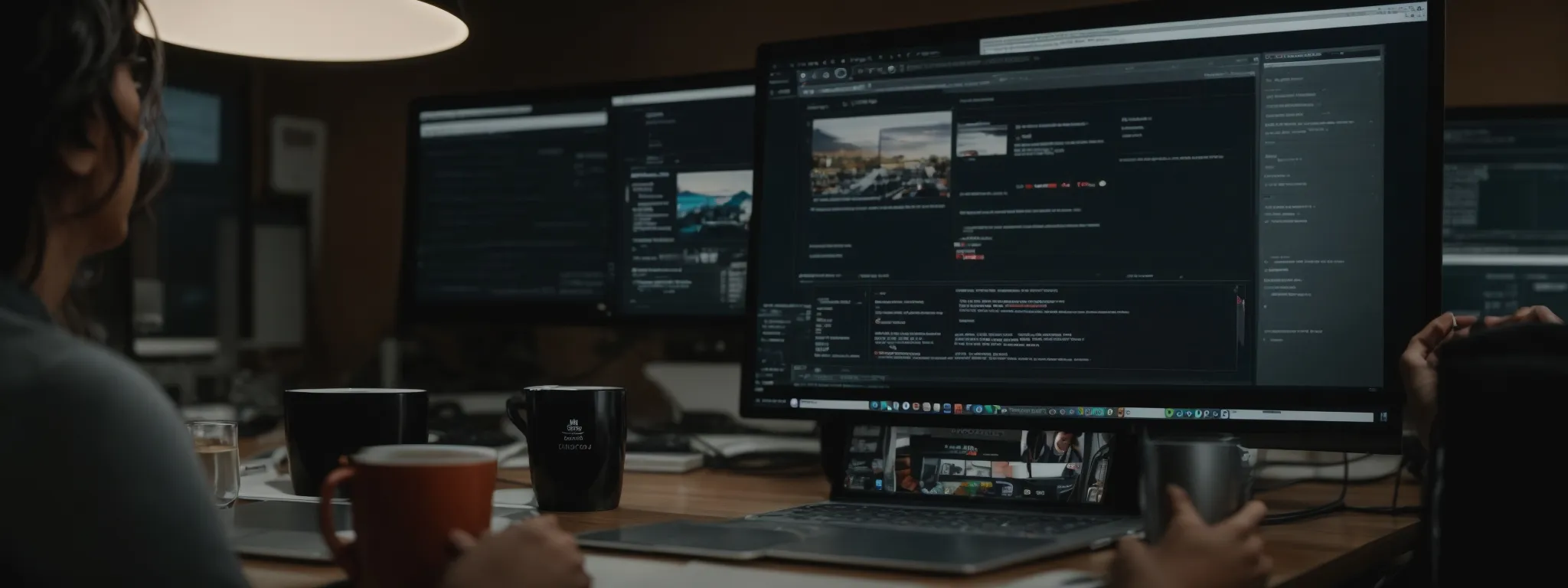 a user sits before a computer screen displaying a webpage with seo tools and options.