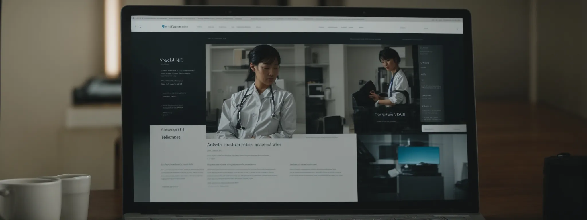 a computer screen displaying a telehealth website with a clean, structured interface, relevant medical imagery, and clear navigation menus.