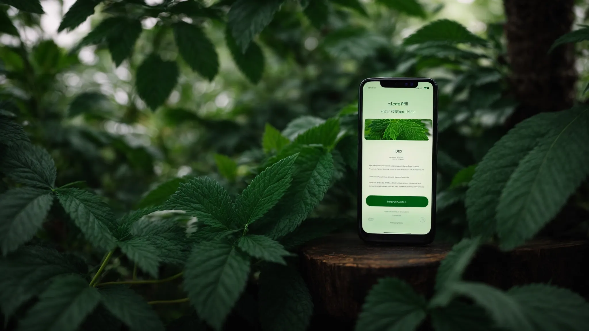 a sleek smartphone displaying a clean, easy-to-navigate cbd product webpage amidst a backdrop of soothing greenery.
