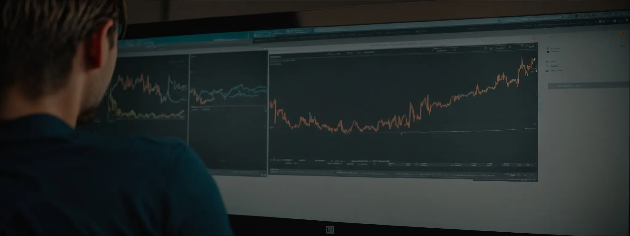 a person reviewing a graph displaying website traffic growth trends on a computer monitor.