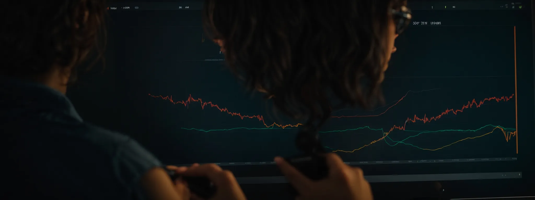 a person analyzes charts on a computer screen reflecting website traffic and seo metrics.